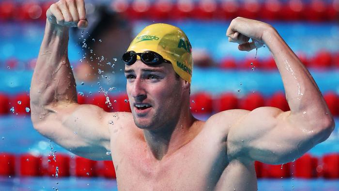 BARCELONA, SPAIN - AUGUST 01:  James Magnussen of Australia celebrates winning the Swimming Men's Freestyle 100m Final on day thirteen of the 15th FINA World Championships at Palau Sant Jordi on August 1, 2013 in Barcelona, Spain.  (Photo by Quinn Rooney/Getty Images)