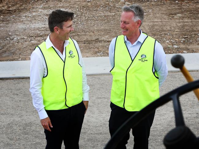 Greenfields Development Company general manager Mick Owens (right), with Mark Perich. Picture: Angelo Velardo