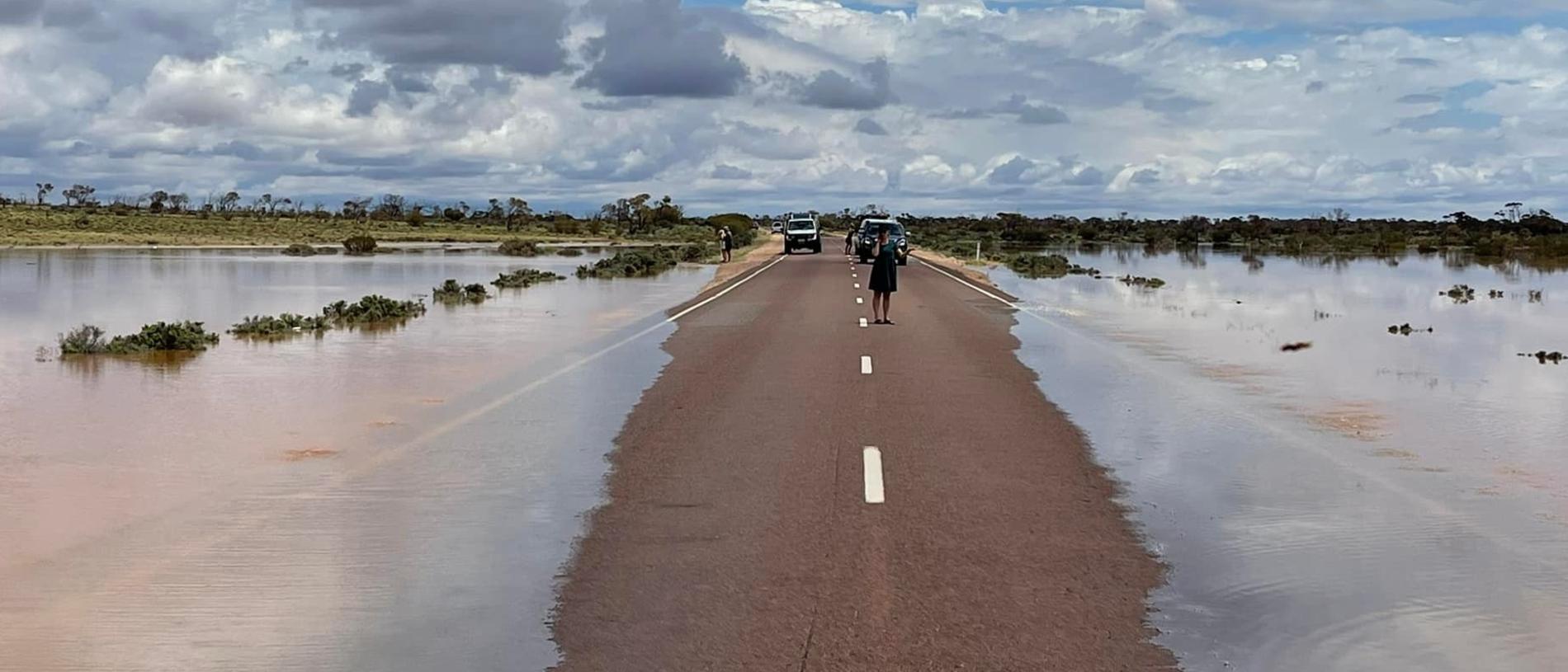 Flooding has caused road closures on the Stuart Highway near Marla. Picture: Janice/Marla Traveler's Rest