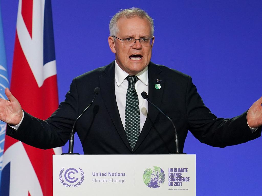 Prime Minister Scott Morrison at the COP26 UN Climate Change Conference in Glasgow. Picture: Ian Forsyth / POOL / AFP)