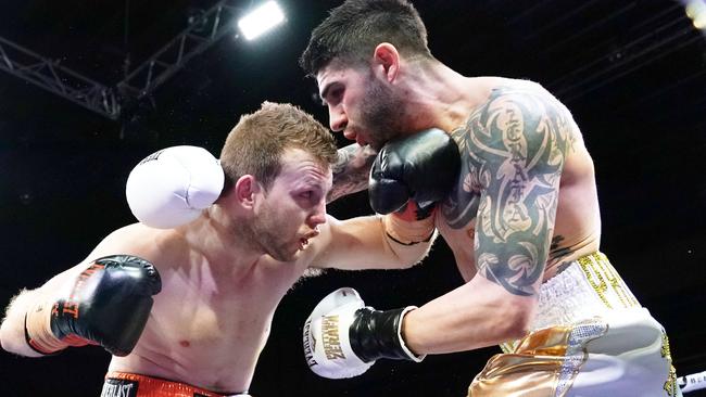 Jeff Horn (left) and Michael Zerafa during the ‘Battle of Bendigo’ in August. Picture: AAP