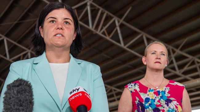 Chief Minister Natasha Fyles and Deputy Chief Minister Nicole Manison at the press conference in Berrimah Exports Yards, NT. Picture: Pema Tamang Pakhrin