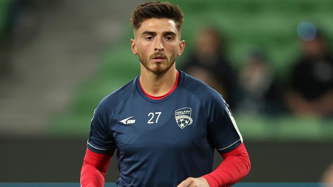 MELBOURNE, AUSTRALIA - SEPTEMBER 21: Joshua Cavallo of Adelaide United warms up prior to the 2024 Australia Cup Semi Final match between Melbourne Victory and Adelaide United at AAMI Park on September 21, 2024 in Melbourne, Australia. (Photo by Robert Cianflone/Getty Images)