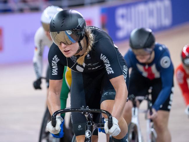 Olivia Podmore from New Zealand rides in 2020 world championships.