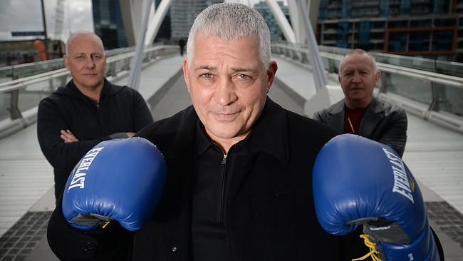 Mick Gatto in South Wharf. Mick with his mates Brian Amatruda and Barry Michael