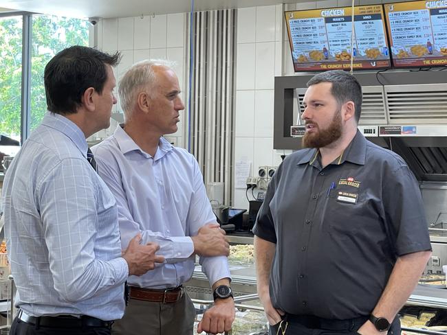 Mackay LNP candidate Nigel Dalton was joined by shadow minister for police and community safety Dan Purdie at the North Mackay store. Photo: Fergus Gregg