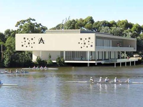 Artist impression of two-storey function centre clubhouse, adjacent to Torrens River with viewing deck. Picture: Adelaide City Council documents