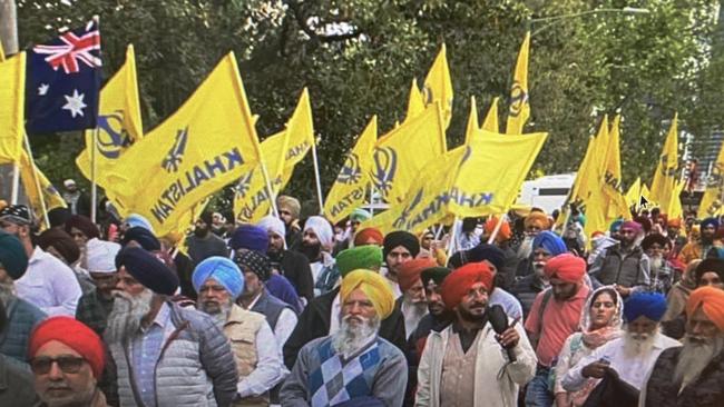 Khalistan supporters waved flags at the Sikh community's Humanity Walk in Melbourne on November 19.