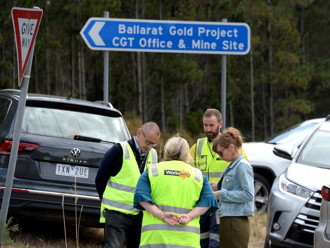 WorkSafe investigators outside the Ballarat Gold Mine on Thursday. Picture: Andrew Henshaw