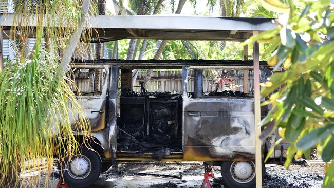 Emergency services needed to work quickly to prevent a car fire from damaging a home after being called to a car fire on Yoolantie St, Vincent. PICTURE: MATT TAYLOR.