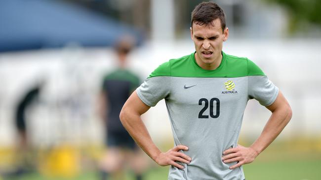 Trent Sainsbury training with the Socceroos at Olympic Park, Melbourne. Picture: Steve Tanner