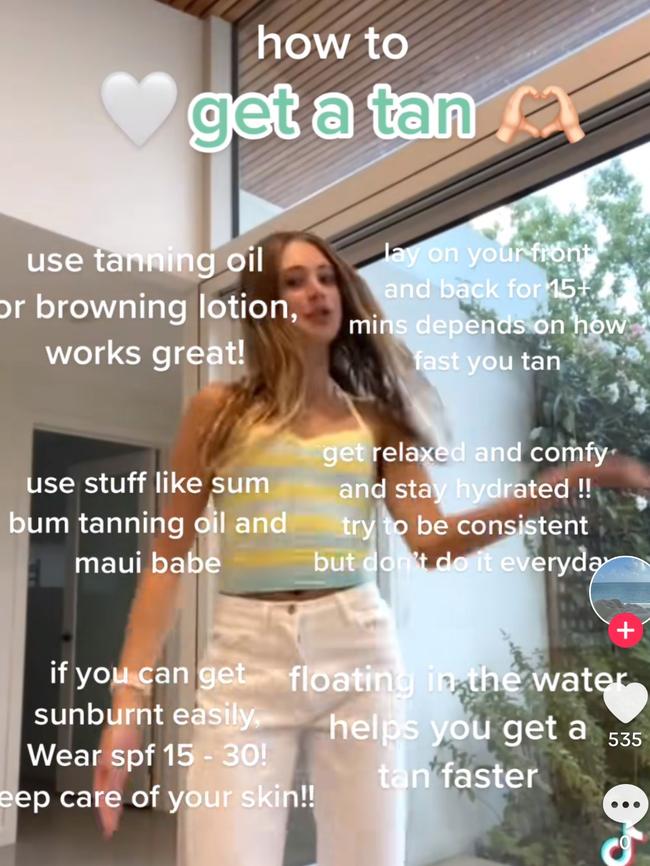 Tik Tok providing advice on how to tan in the sun.