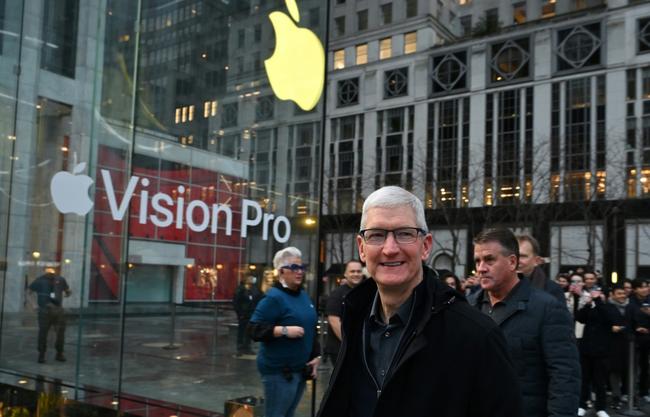 Apple CEO Tim Cook arrives for the release of the Vision Pro headset at the Apple store on Fifth Avenue in New York City