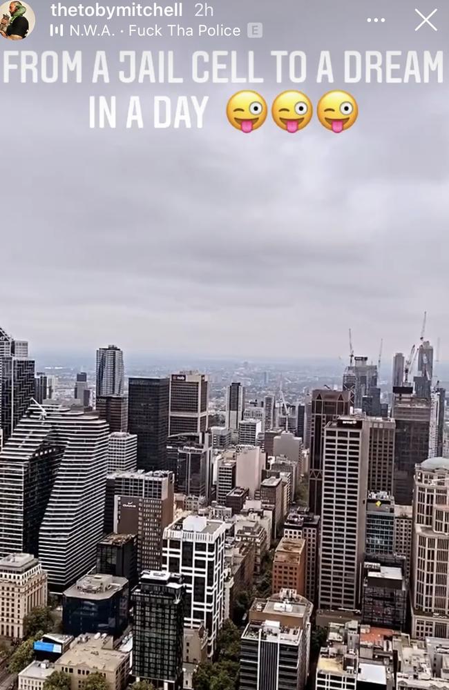 The view from Toby Mitchell’s apartment. Picture: Instagram