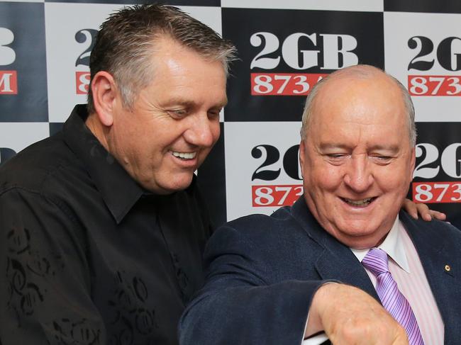 Ray Hadley and Alan Jones, as radio 2GB celebrate 10 years as the number one radio station in Sydney at their Pyrmont offices. pic mark evans