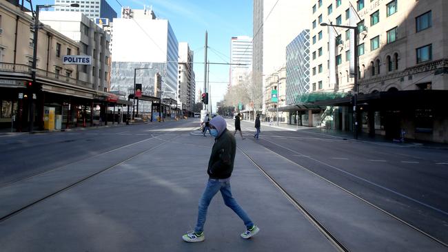 Where are the customers? Adelaide’s CBD almost deserted during lockdown. Picture: Kelly Barnes/Getty Images