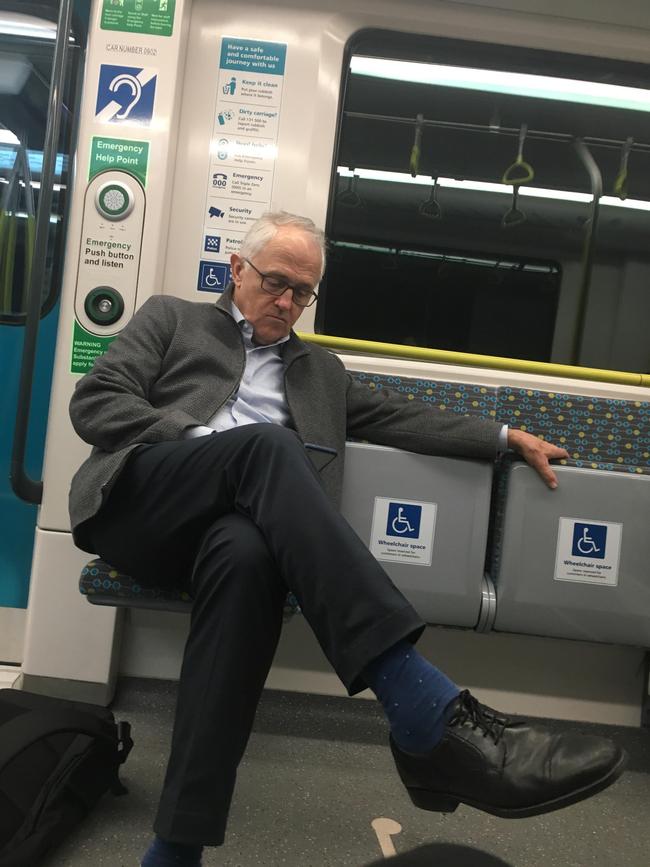 Malcolm Turnbull on a Sydney train.