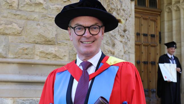 Christopher Pyne receives his honorary doctorate at the University of Adelaide. Picture: Supplied