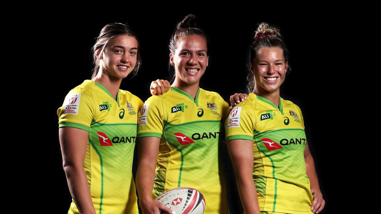 Portrait of Australian Women's National Rugby 7's players Lily Dick, Evania Pelite and Emma Tonegato before they head to Europe to compete and qualify for the Olympics. They will be the first Australian team to qualify for Tokyo 2020. Picture. Phil Hillyard