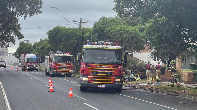 Fire Rescue Victoria attend a scene in Geelong. Photo: Alan Barber.