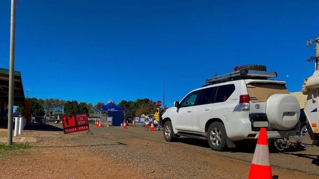 The Covid testing line-up in Longreach Picture: Emily Bielenberg