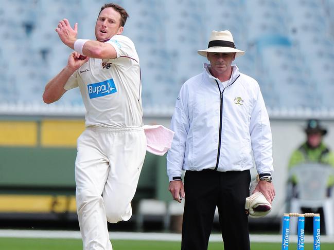 Matthew Gale sends one down during a Sheffield Shield game.