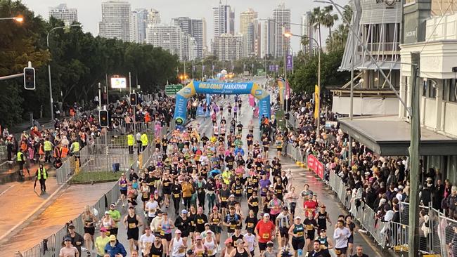 Starters in the Gold Coast Marathon half marathon event on Saturday July 6, 2024. Photo: Richard Gosling