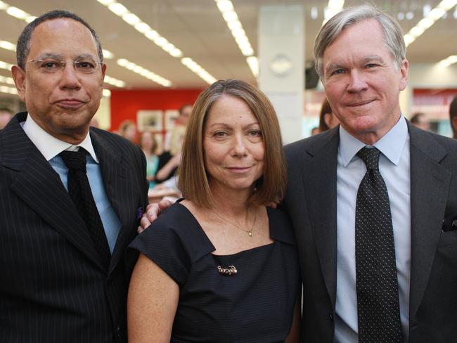 In this 2011 photo, then managing editor Dean Baquet, executive editor Jill Abramson, centre, and outgoing executive Bill Keller, pose for a photo at the newspaper’s New York office.