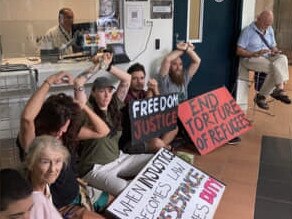 Six refugee activists were arrested on Thursday during at sit-in at the Home Affairs office. Picture: Supplied