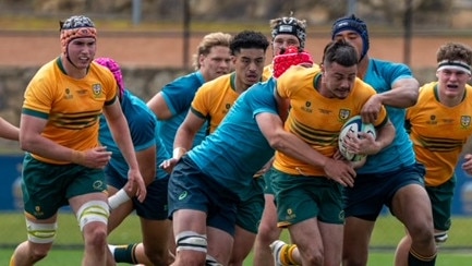 Action in the Australian Schools v Australian U18s gold squad match. Picture: Anthony Edgar