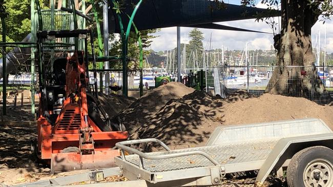 Workers revamping the children's playground at Clontarf Reserve, on Middle Harbour, unearthed a number of bones. Police declared the area a crime scene. Picture: Jim O'Rourke