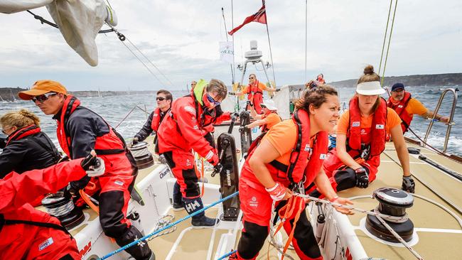 Lara Sword, 33 running the pit on Danang during the start of the Rolex Sydney Hobart yacht race, from aboard Da Nang Vietnam, skippered by Australian Wendy Tuck. Picture Craig Greenhill