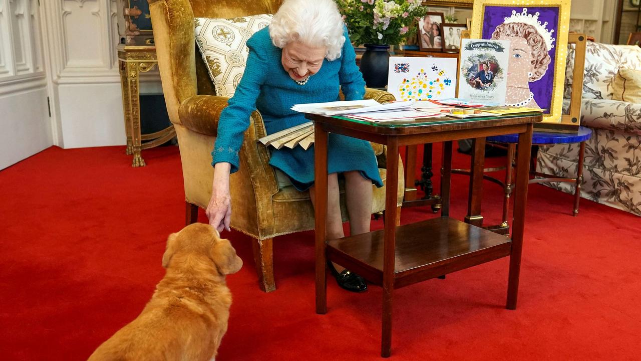 The late Queen with Candy, one of her corgis, earlier this year. Picture: Steve Parsons/Pool/AFP