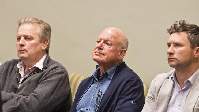 Listening from the public gallery are (from left) Geoff Kath, Ian Knox and Tim Colthup during a special meeting in August of Toowoomba Regional Council to decide the future of the 1500-lot Fernleigh housing estate project at Westbrook.