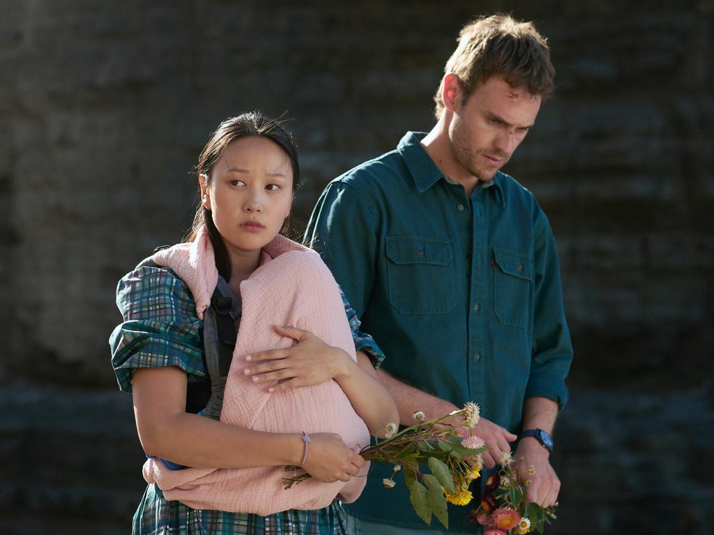 Yerin Ha as Mia and Charlie Vickers as Kieran in The Survivors.