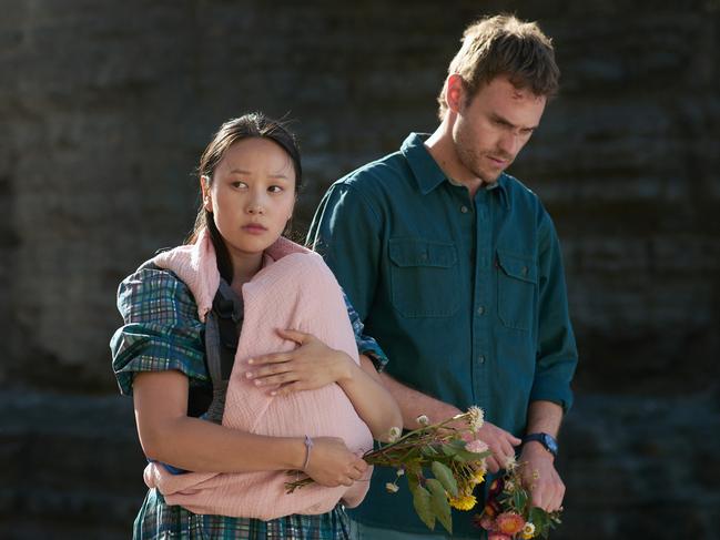Yerin Ha as Mia and Charlie Vickers as Kieran in The Survivors.