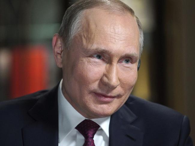 In this photo taken on Friday, March 2, 2018 and released Saturday, March 10, 2018, Russian President Vladimir Putin speaks during an interview with NBC News' Megyn Kelly in Kaliningrad, Russia.  In the some times combative interview Putin denied the charge by U.S. intelligence services that he ordered meddling in the November 2016 vote, claiming any interference was not connected to the Kremlin.  (Alexei Druzhinin, Sputnik, Kremlin Pool Photo via AP)