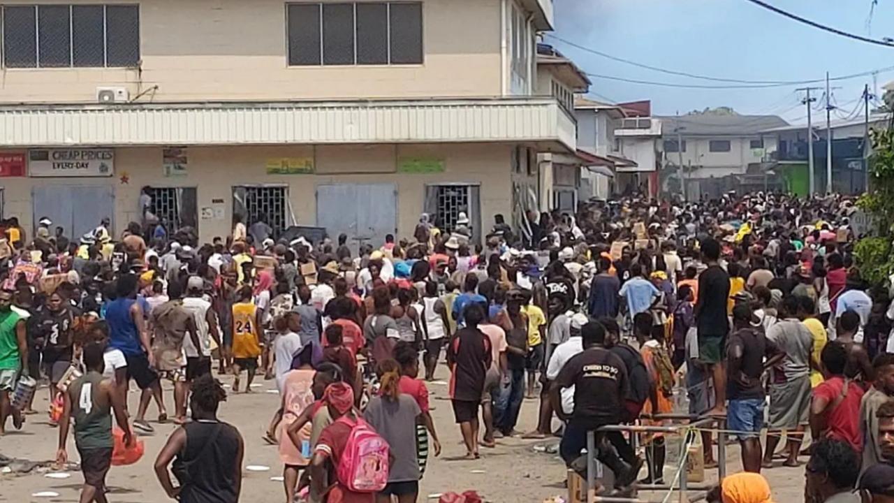 Large crowds are seen in the Solomon Island's capital of Honiara. Picture: Twitter