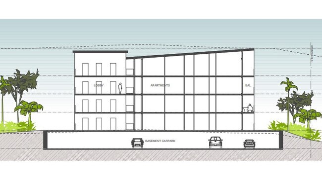 Indicative plans for the accommodation show a four storey building with an underground car park. Picture: Supplied