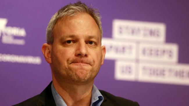 Victorian Chief Health Officer Brett Sutton during the daily COVID-19 press conference. on Saturday. Picture: Sarah Matray Source: News Corp