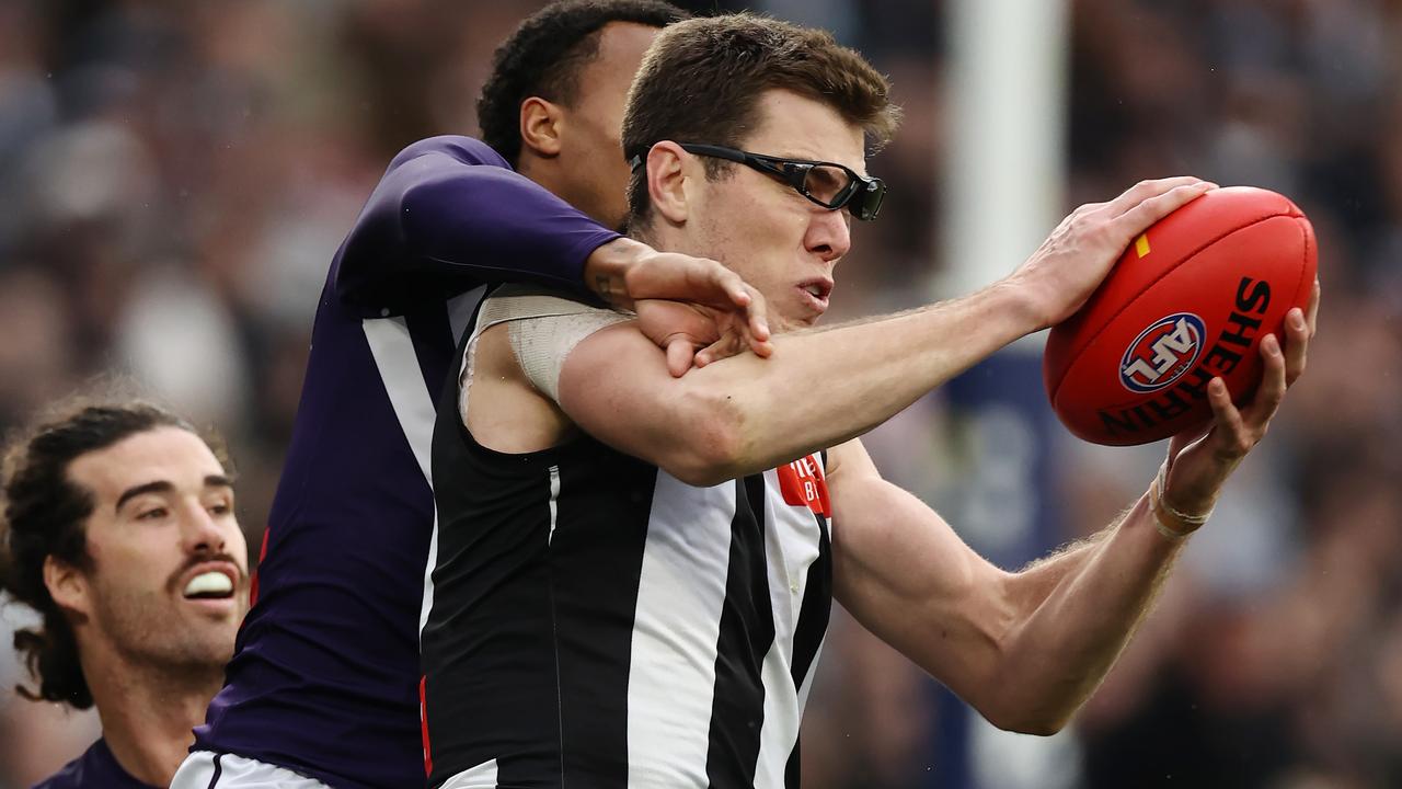 Mason Cox of the Magpies Photo by Michael Klein.