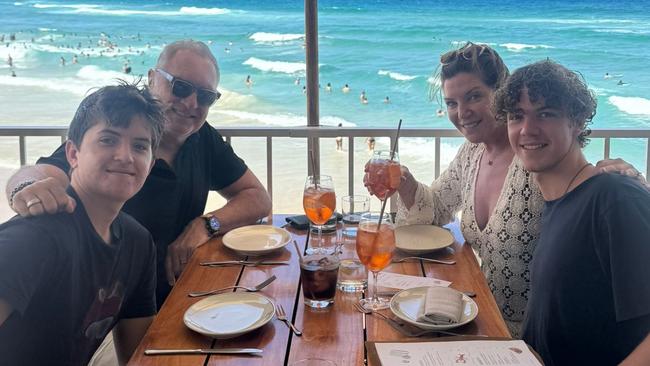 Australian Stephanie Atkinson, her husband Bruce Mann and their sons Gabriel and Sebastian call the Pacific Palisades home. They still don't know if their home survived. Picture: Supplied