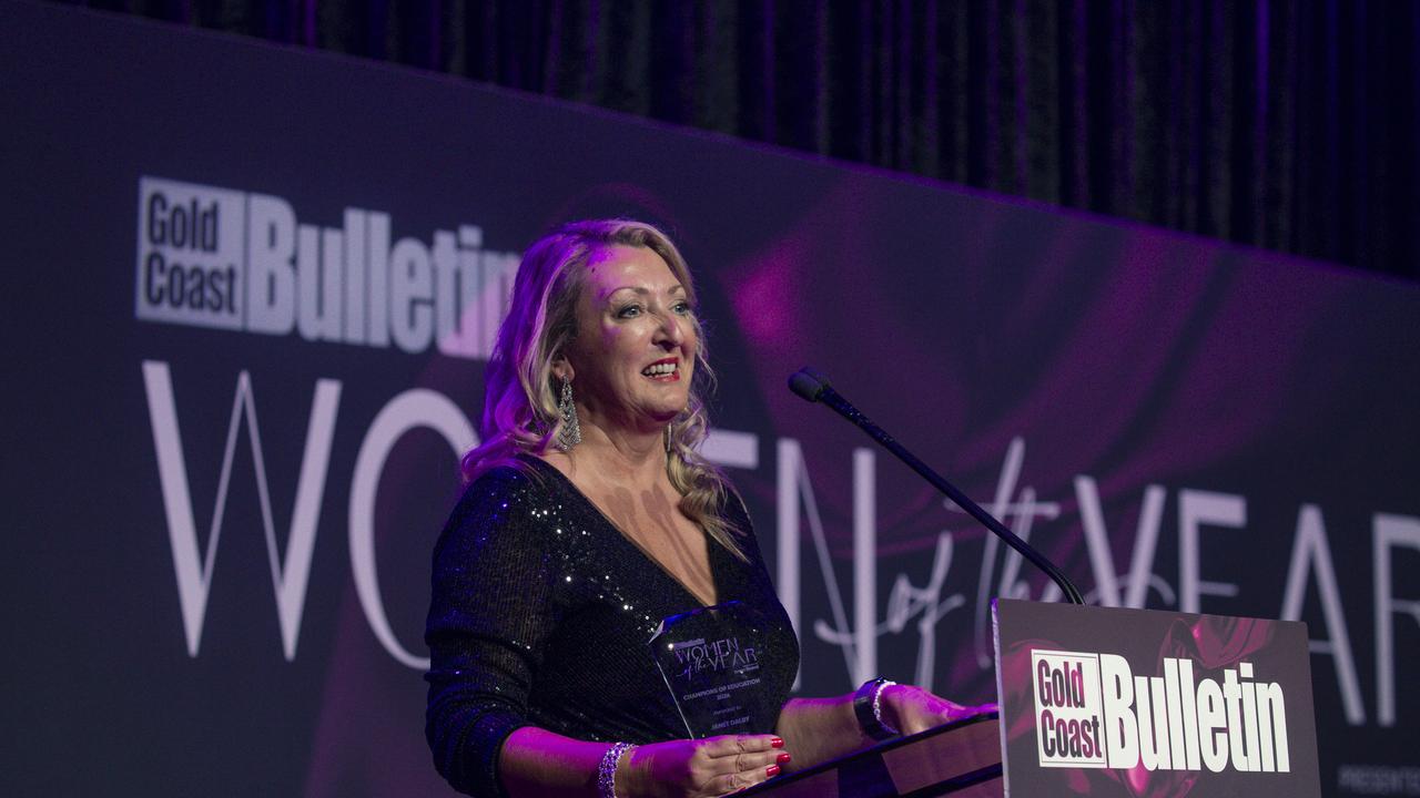 Janet Dalby wins the Champion of Education Award at the Gold Coast Bulletin Women of the Year Awards. Picture: Glenn Campbell