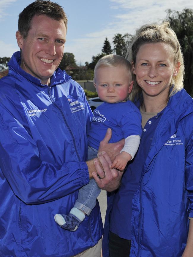 Pearce Liberal member Christian Porter with wife Jennifer and son Lachlan. Picture: Supplied