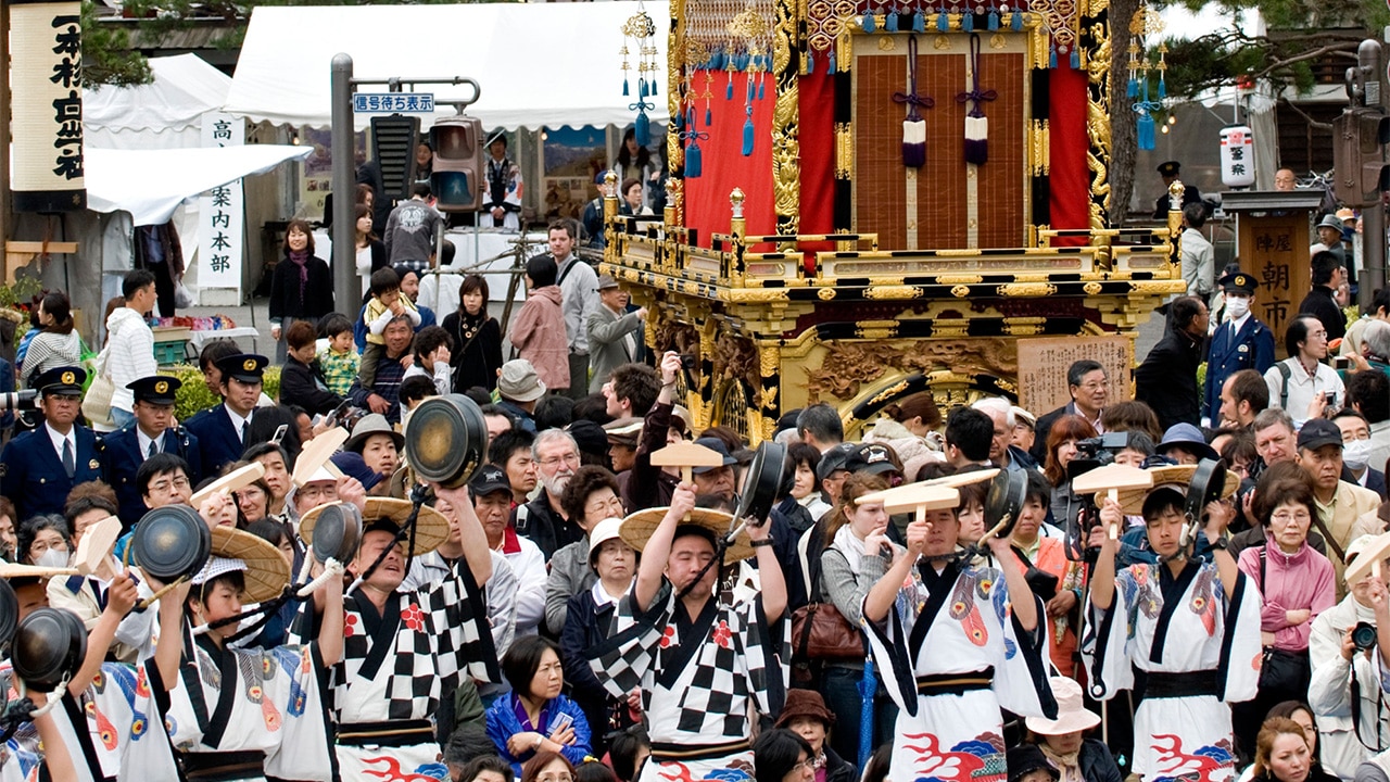 <h2>April: Sanno Matsuri (Spring Festival), Takayama</h2><p>Fine-weathered April draws huge crowds, so why not get amongst it at a joyful <a href="https://www.hida.jp/english/festivalsandevents/4000208.html" target="_blank" rel="noopener">spring festival</a> (matsuri) in the postcard-perfect alpine village of Takayama, 3.5 hours from Kyoto by train? This matsuri is ranked as one of the country&rsquo;s most beautiful, honouring 12th-century Hie Shrine&rsquo;s dedication to family safety, with 12 intricately handcrafted floats and marionettes paraded through the old town each evening. The dreamy procession also showcases traditional costume and ancient court music.&nbsp;</p><p><strong>TIP:</strong> Book an <a href="https://www.takayamaryokan.jp/" target="_blank" rel="noopener">old-style ryokan</a> (inn) for truly authentic hospitality, delicious cuisine, onsen and the chance to roam freely when the throng subsides.</p>