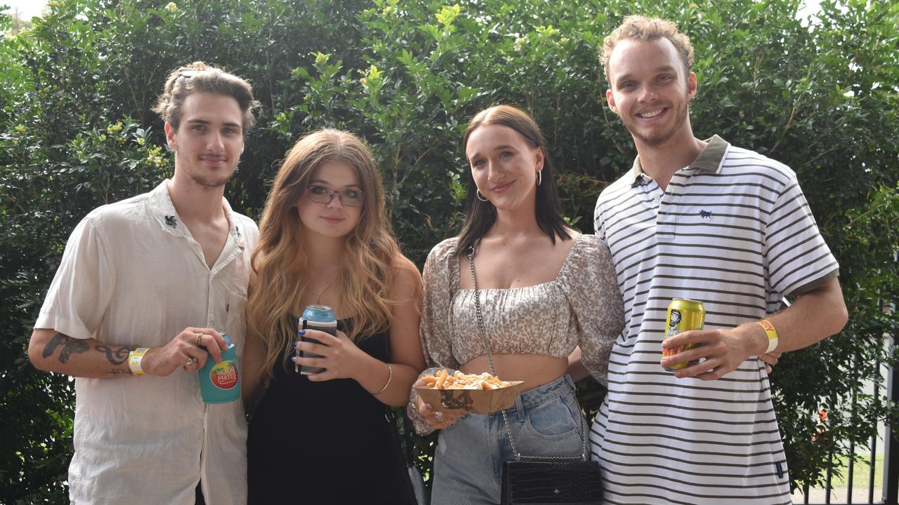 Sutton Henning, Chloe Smith, Izzii Whetton and Alex Hutchings at Your Mates Beer Day Out in Warana on December 10, 2022. Picture: Sam Turner