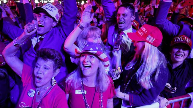 Supporters react as Fox News projects Donald Trump is elected president. Picture: Chip Somodevilla/Getty Images/AFP