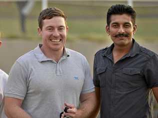 Trainer Ben Currie (left) with Currie Racing foreman Vatan Kumar after their horse Eight Over won race three at Clifford Park, Saturday, February 2, 2019. Picture: Kevin Farmer