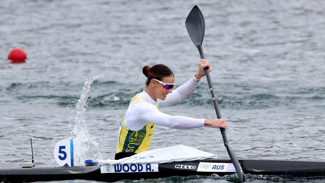 Alyce Wood of Team Australia competes during the Women’s Kayak Single 500m Heats at Vaires-Sur-Marne Nautical Stadium. Photo: Getty Images