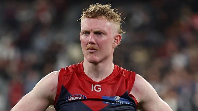 MELBOURNE, AUSTRALIA - SEPTEMBER 15: Clayton Oliver of the Demons is dejected after the Demons were defeated by the Blues during the AFL First Semi Final match between Melbourne Demons and Carlton Blues at Melbourne Cricket Ground, on September 15, 2023, in Melbourne, Australia. (Photo by Robert Cianflone/Getty Images)